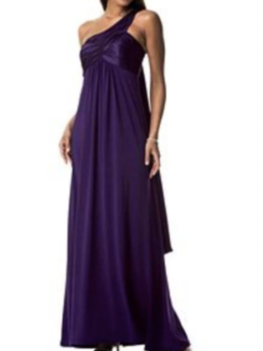 David's Bridal "NEW" Lapis Purple One Shoulder Jersey Maxi Gown Dress Size 4